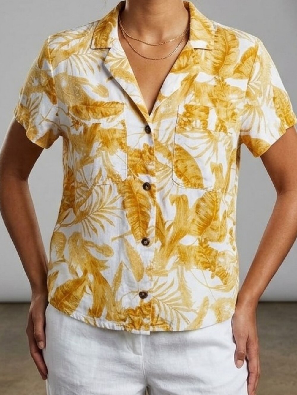 Linen Shirt Wonderly Large Tropical Button Up